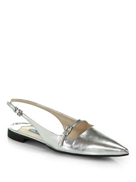 silver prada slingback